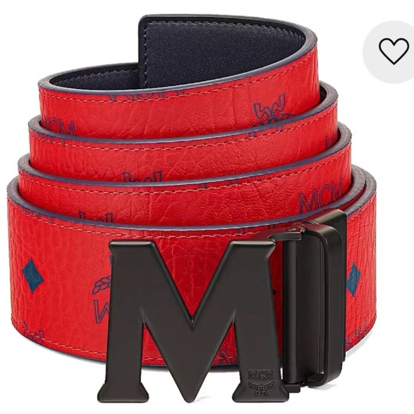NWT MCM Claus Reversible Leather Belt Red Matte Black - Picture 1 of 9